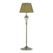 Aged gold floor lamp with a rectangular base and a rectangular fabric shade.