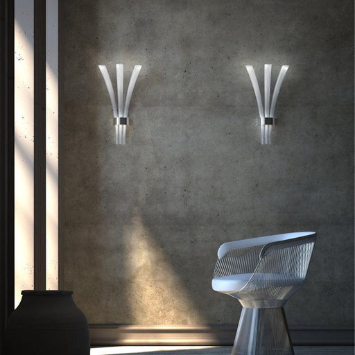 Large, modern wall sconce with a rectangular, metallic frame and a central light bar.