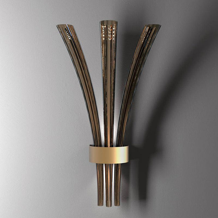 Large, modern wall sconce with a rectangular, metallic frame, side view.