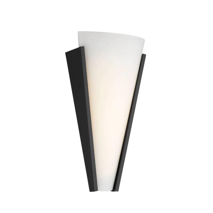 Black outdoor wall sconce with a rectangular shape and a clear glass panel.