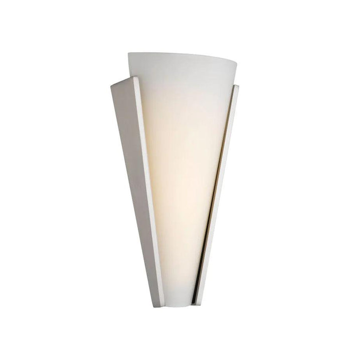 Nickel outdoor wall sconce with a rectangular shape and a clear glass panel.