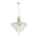 Gold seven-light pendant light with spherical frosted shades.