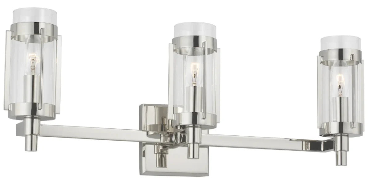 A perspective view of a modern polished nickel semi-flush mount light showcasing its design.