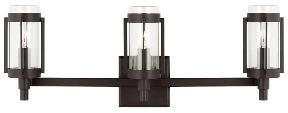 An overhead view of a modern aged iron semi-flush mount light with layered rings.