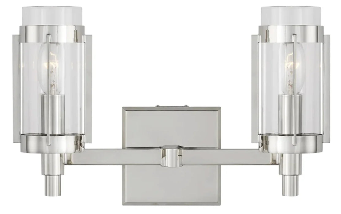 An overhead view of a modern polished nickel semi-flush mount light with layered rings.