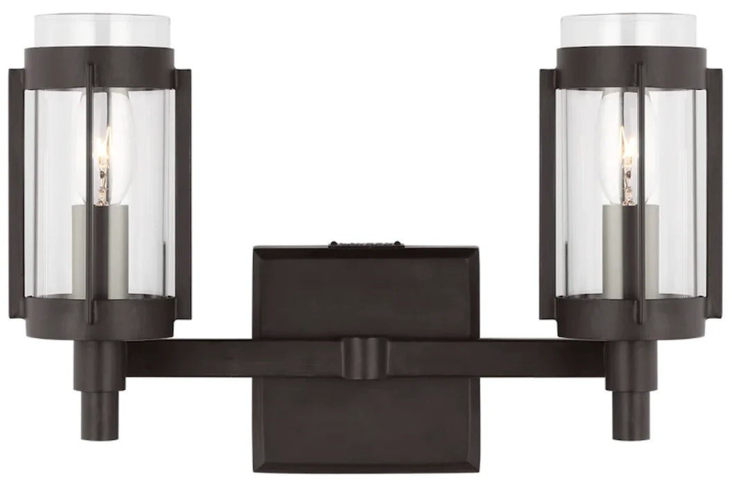 An overhead view of a modern aged iron semi-flush mount light with layered rings.