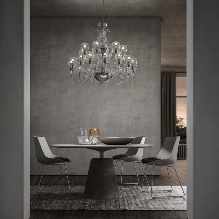 Large, modern wall sconce with a curved, metallic body, side view.