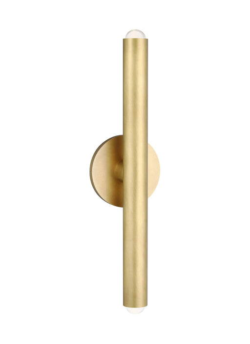 A modern cylindrical wall sconce with a bronze finish casting light upwards and downwards.