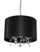 Modern black ceiling light with four spherical glass shades.