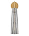 A modern semi-flush mount light with a clear glass globe shade and a dark bronze rod.