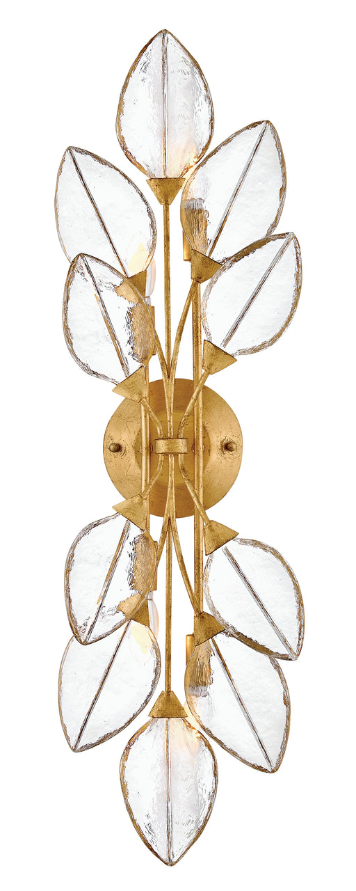 A modern ceiling fan with three dark wood-tone blades and a central light kit.